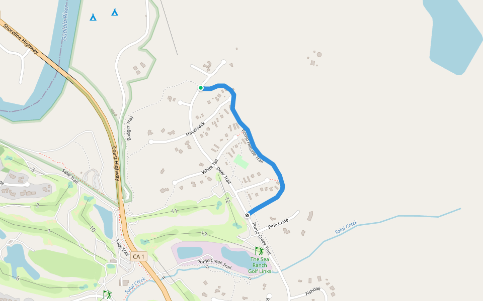 Pomo Hillside Trail walking route map in Sea Ranch