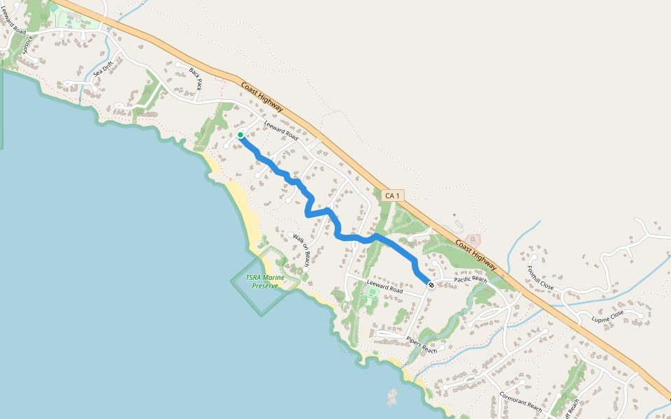 Leeward Meadow walking route map in Sea Ranch