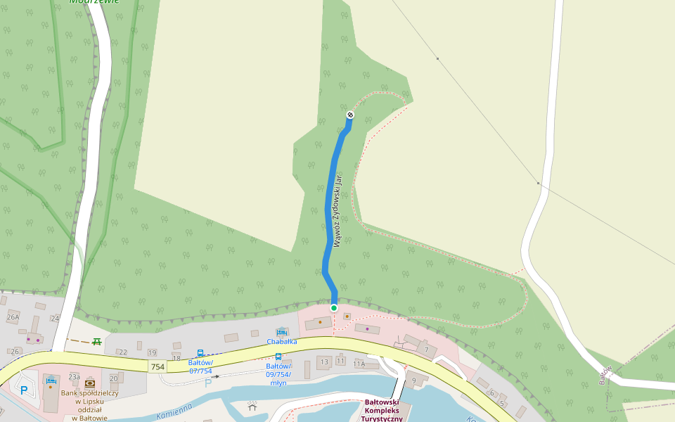 Wąwóz Żydowski Jar walking route map in Bałtów