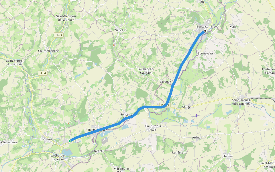 Ligne de Chartres à Bordeaux-Saint-Jean walking route map in La Chartre-sur-le-Loir