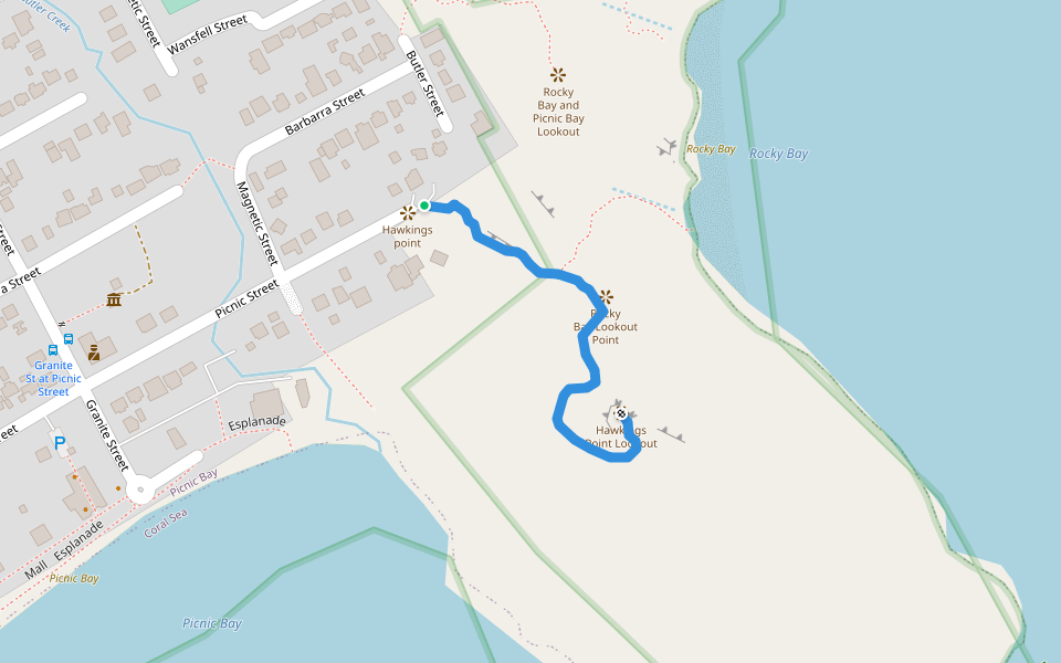Hawkings Point Walking Track walking route map in Picnic Bay