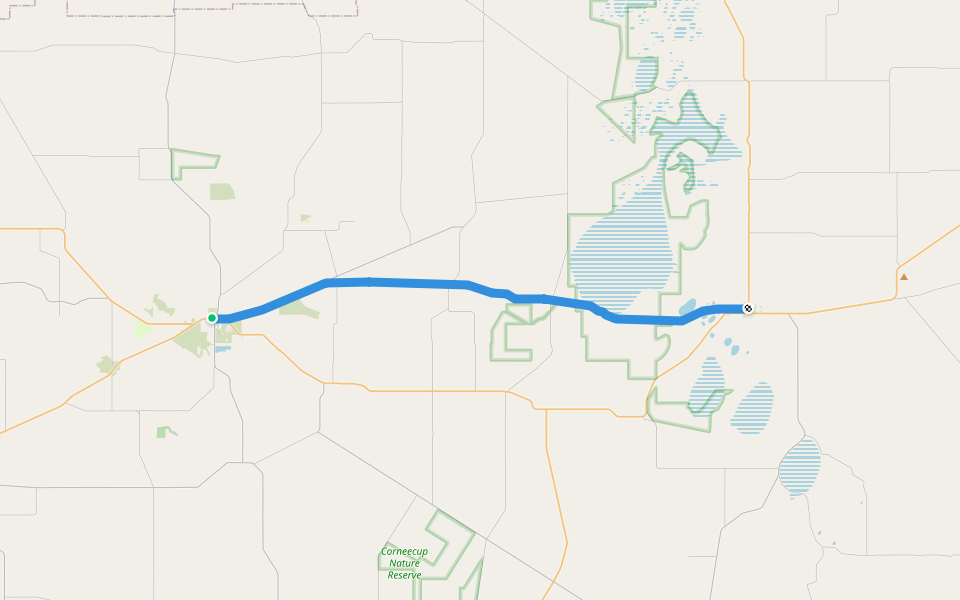 Katanning to Pingrup Railway walking route map in Nyabing