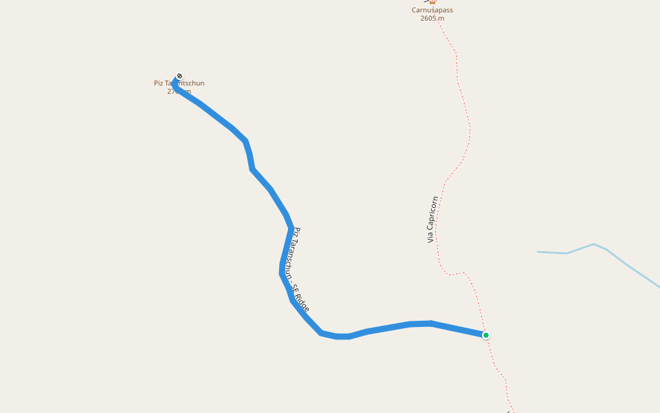 Piz Taranschun - SE Ridge walking route map in Muntogna da Schons