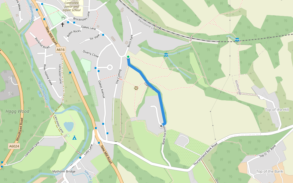 Oakes Lane walking route map in Brockholes