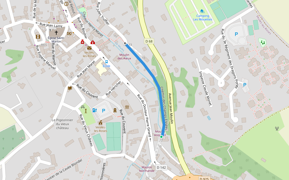 Chemin des Champs Elysées walking route map in Veules-les-Roses