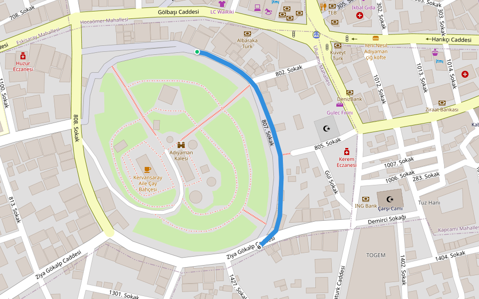 807. Sokak walking route map in Adıyaman