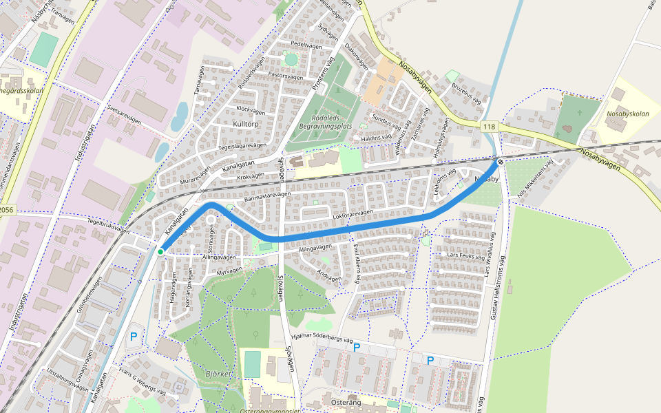 Kanalbrinken walking route map in Kristianstad