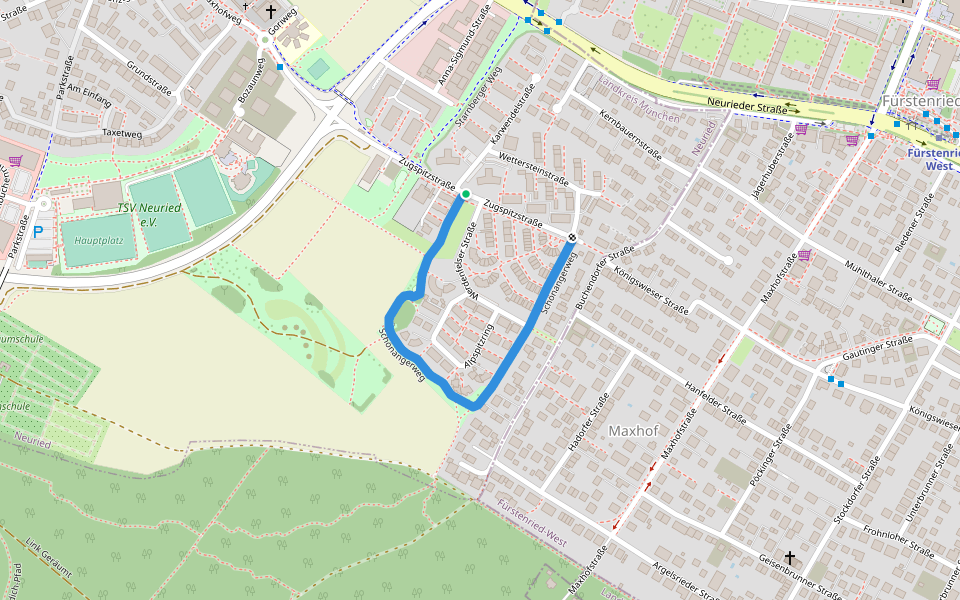 Schönangerweg walking route map in Neuried