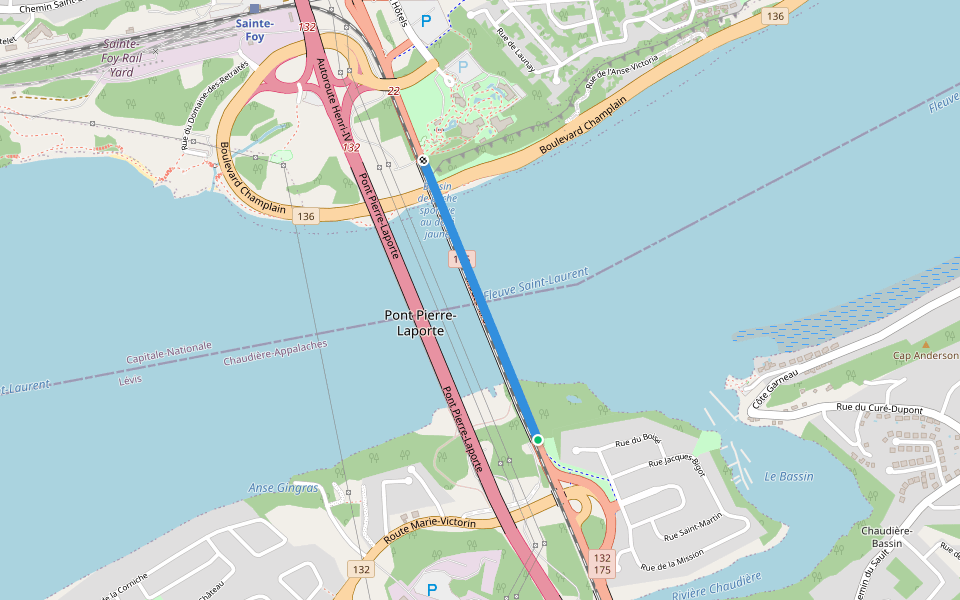 Pont de Québec walking route map in Saint-Nicolas
