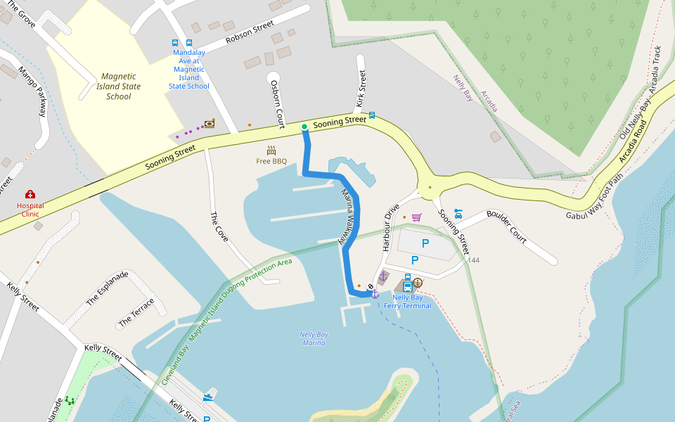 Marina Walkway walking route map in Nelly Bay