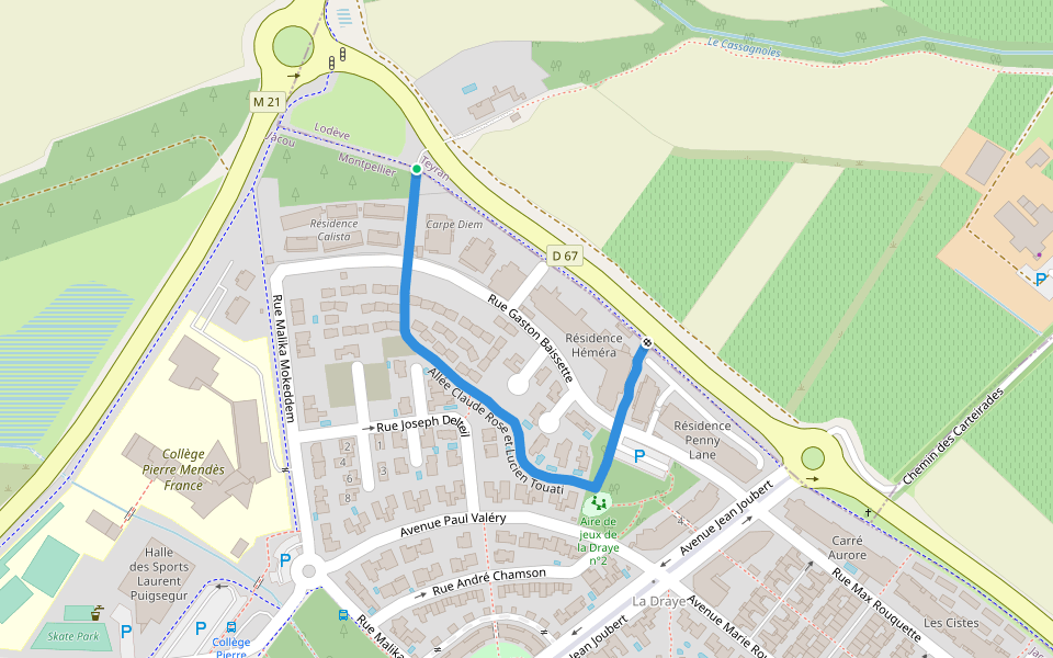 Allée Claude Rose et Lucien Touati walking route map in Jacou