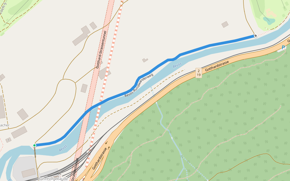 Reuss-Rundwanderweg walking route map in Hospental