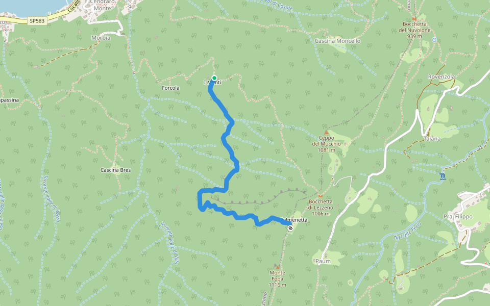 I Monti - Colmenetta walking route map in Lezzeno