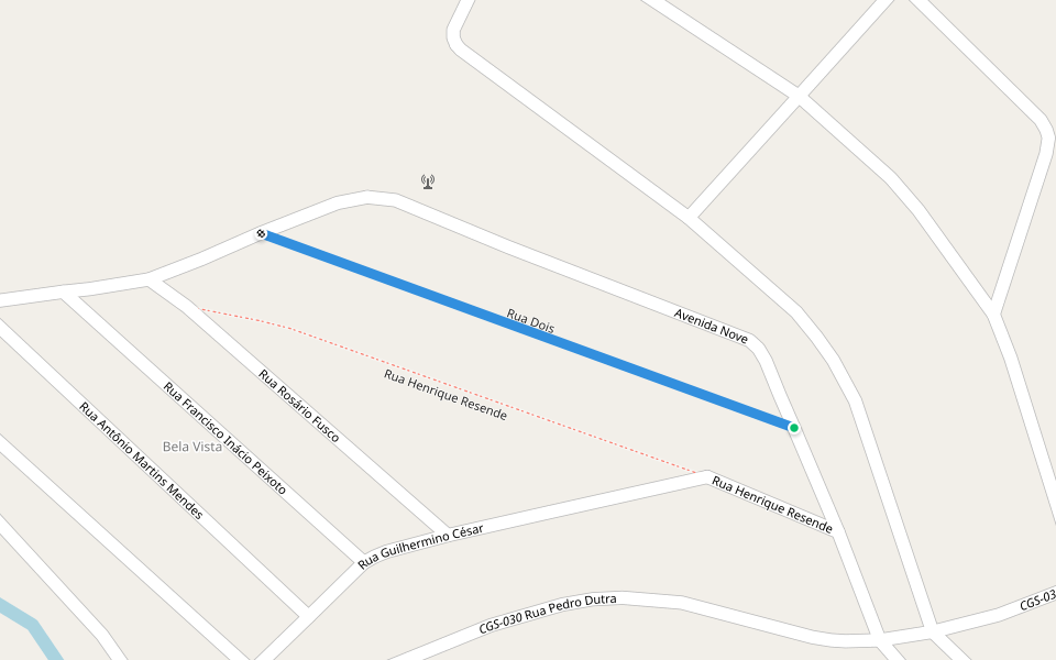 Rua Dois walking route map in Cataguases