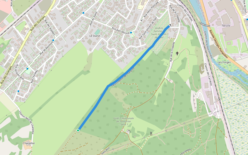 Vieux Chemin de Charpillot walking route map in Pontarlier