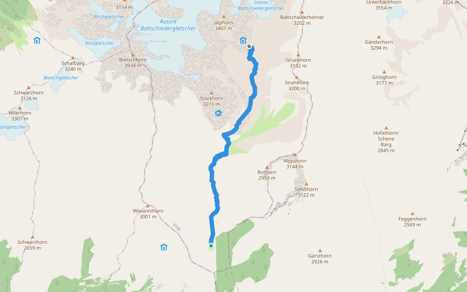 Zustieg Baltschiederklause SAC walking route map in Baltschieder