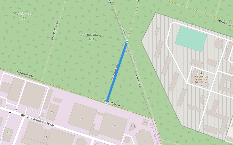 Jägerschneise walking route map in Darmstadt