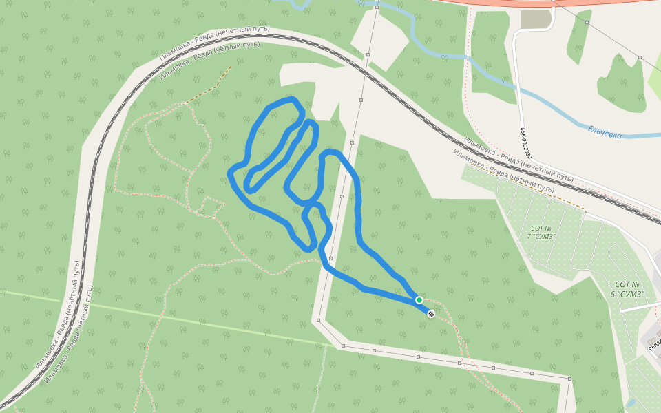 Городская лыжня (10 км) walking route map in Revda