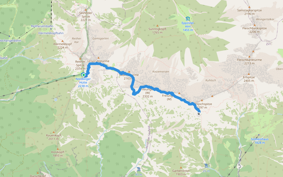 Freiung Höhenweg walking route map in Reith bei Seefeld