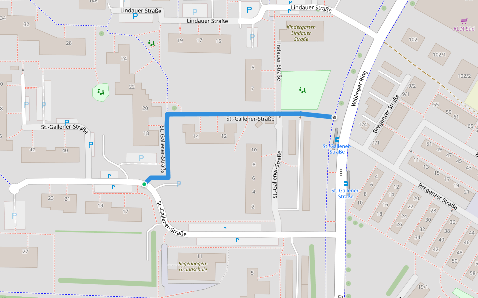St.-Gallener-Straße walking route map in Ulm