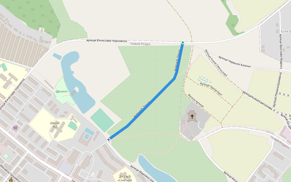 Труша В. вулиця walking route map in Novyi Rozdil
