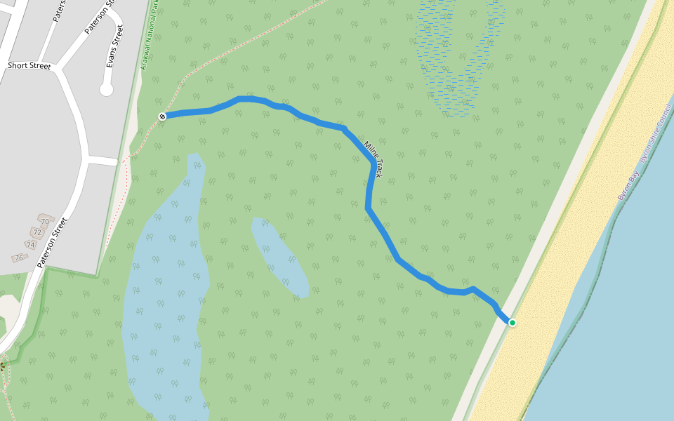 Milne Track walking route map in Byron Bay