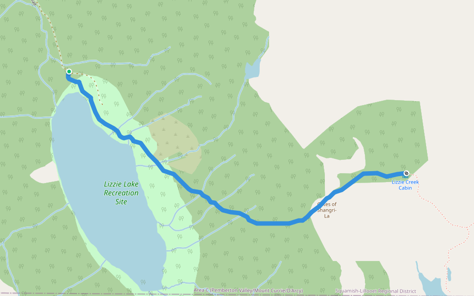Lizzie Creek Trail walking route map in Lytton