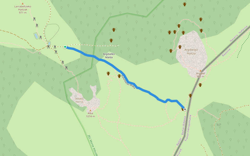 Kulunkaren Bidea walking route map in Aldudes