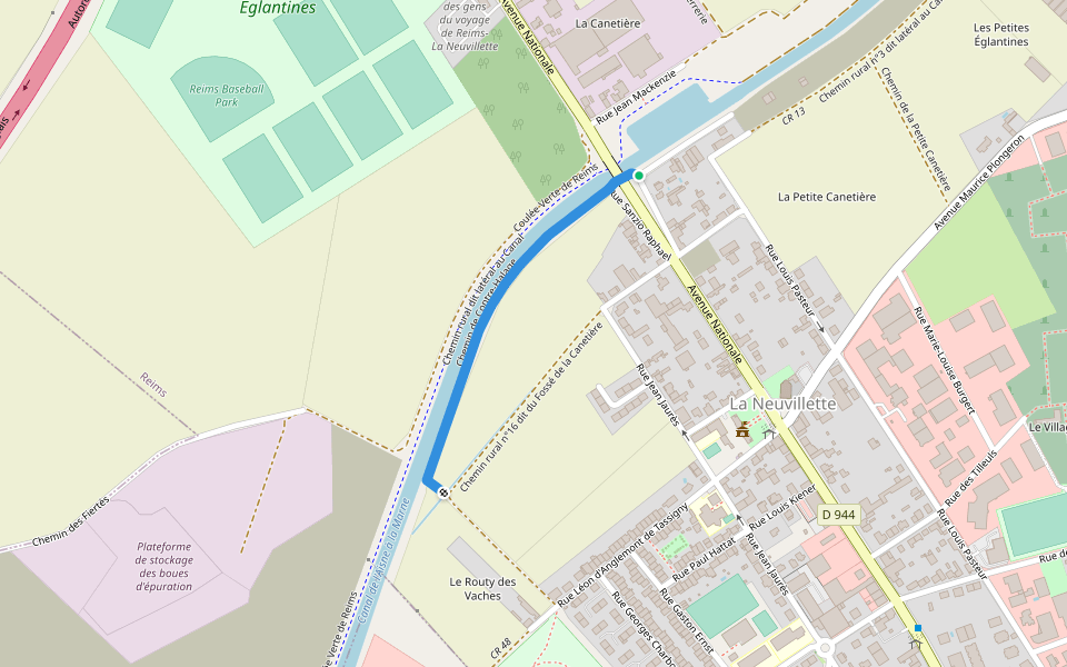 Chemin de Contre-Halage walking route map in Reims