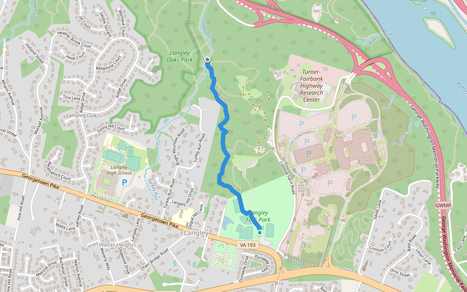 Langley Fork Trail walking route map in McLean