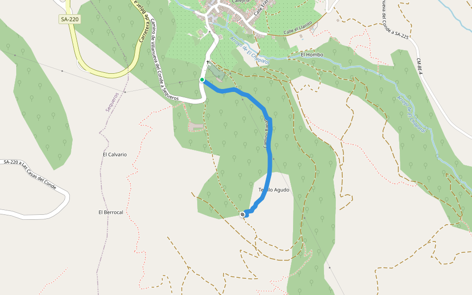 Camino Rapao walking route map in Villanueva del Conde