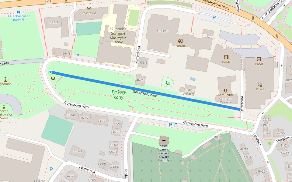 Gorazdovo nám. walking route map in Třebíč