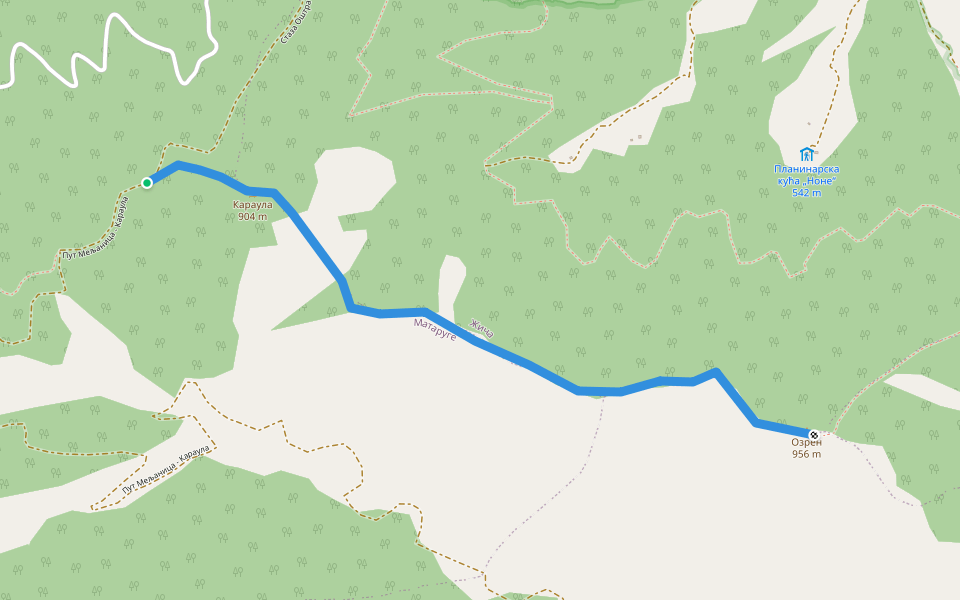 Стаза Караула - Озрен walking route map in Mataruge
