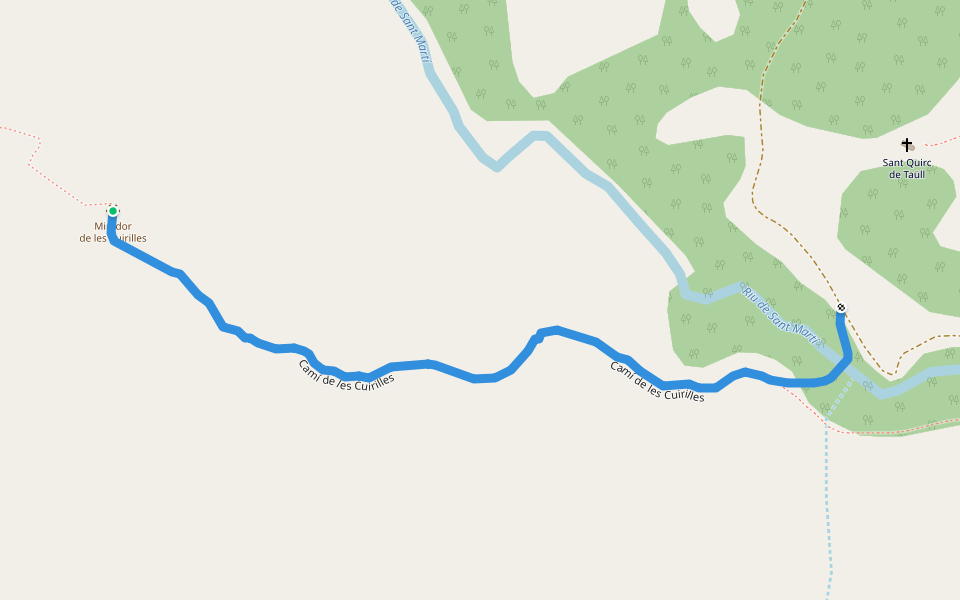 Camí de les Cuirilles walking route map in Pla de l'Ermita