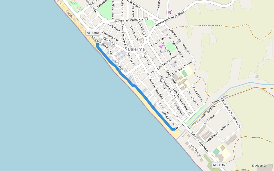 Paseo Maritimo walking route map in El Ejido