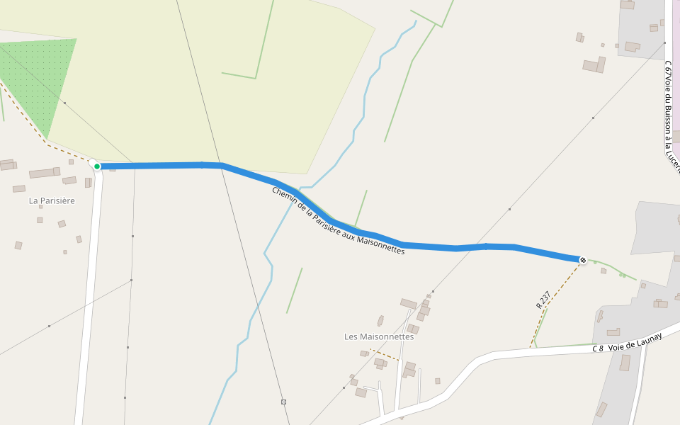 Chemin de la Parisière aux Maisonnettes walking route map in Brécey