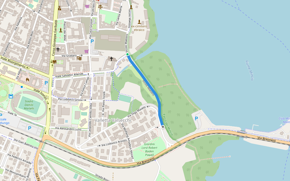 Vicolo Maestro walking route map in Mantova