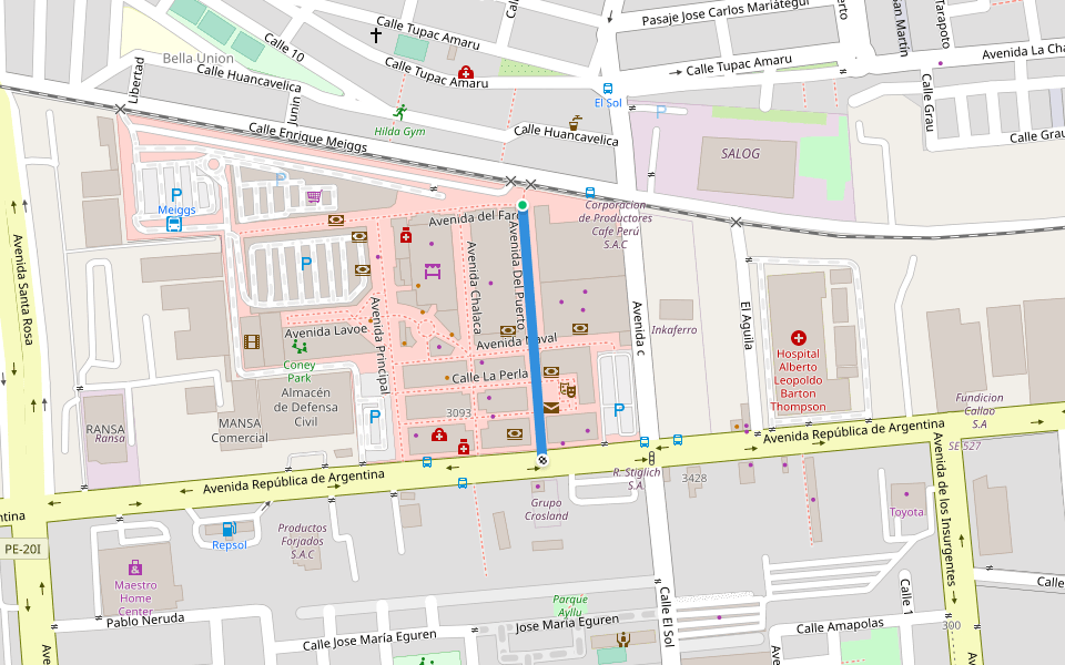 Avenida Del Puerto walking route map in Callao