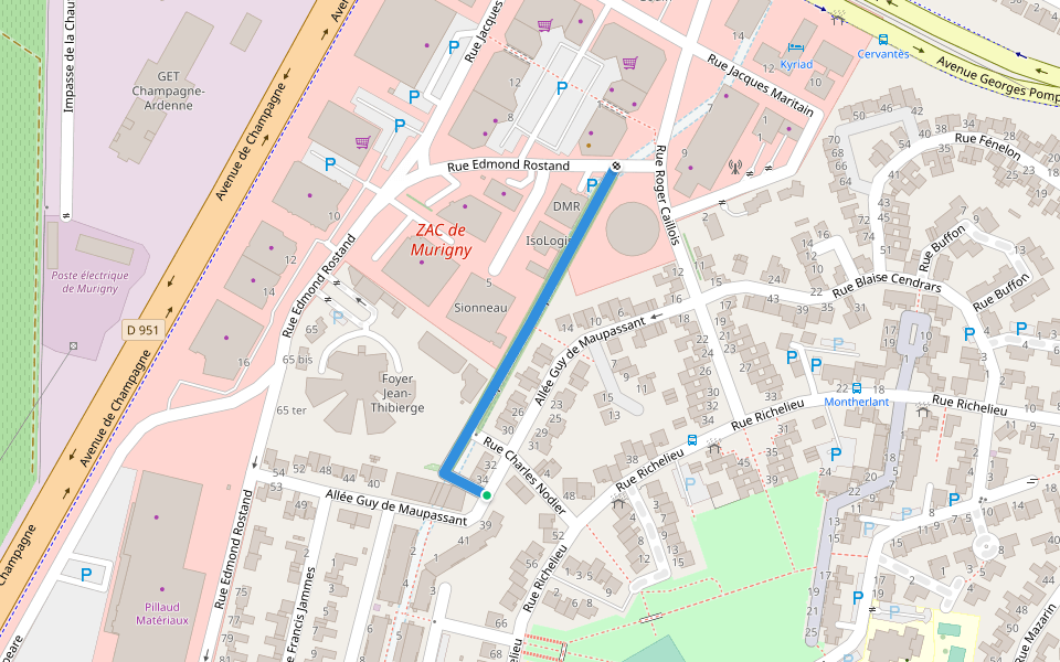 Esplanade Les Masques walking route map in Reims