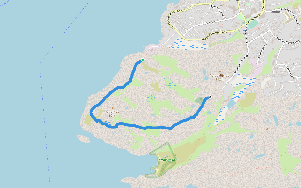 Gul rute walking route map in Uummannaq
