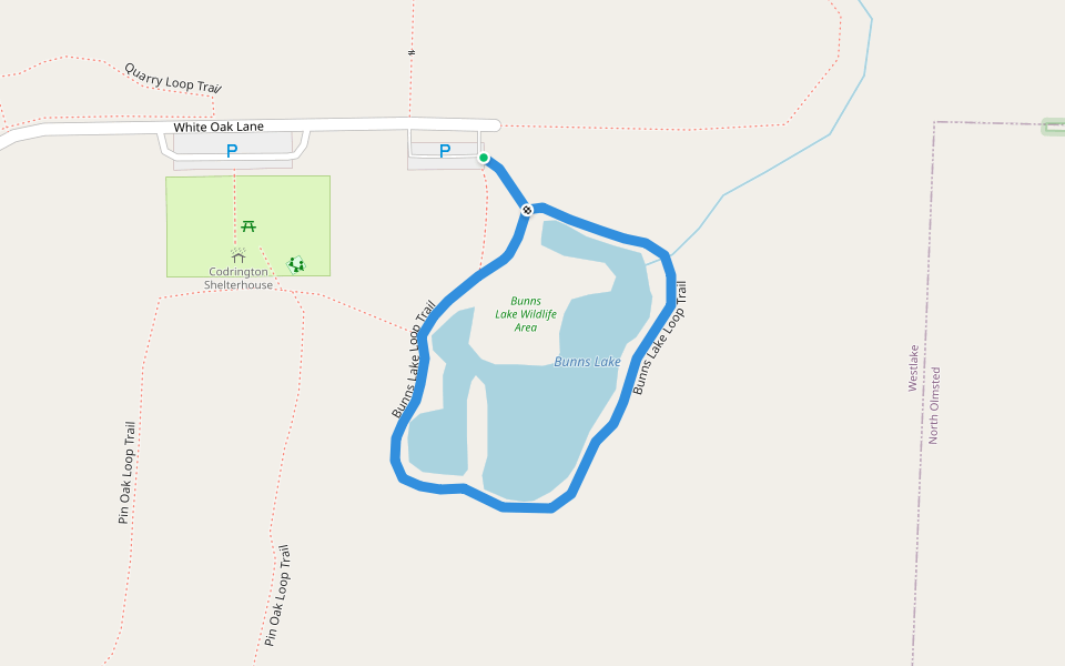 Bunns Lake Loop Trail walking route map in Westlake