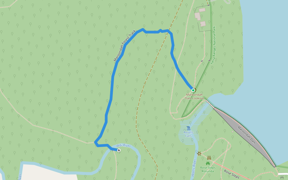 Maroondah Forest Track walking route map in Healesville