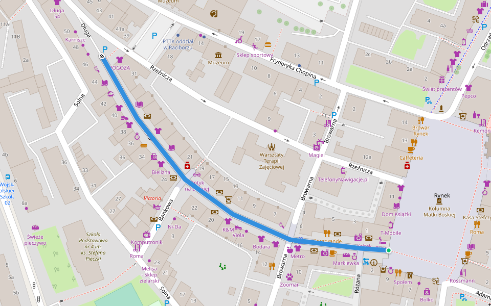 Długa walking route map in Racibórz