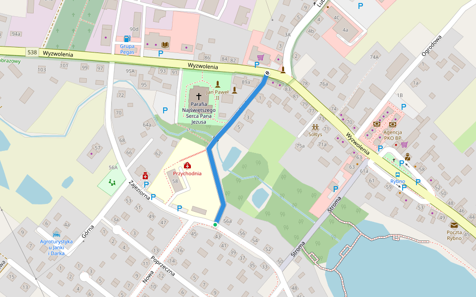 Kościelna walking route map in Rybno