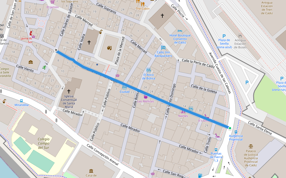 Calle Teniente Andújar walking route map in Cádiz