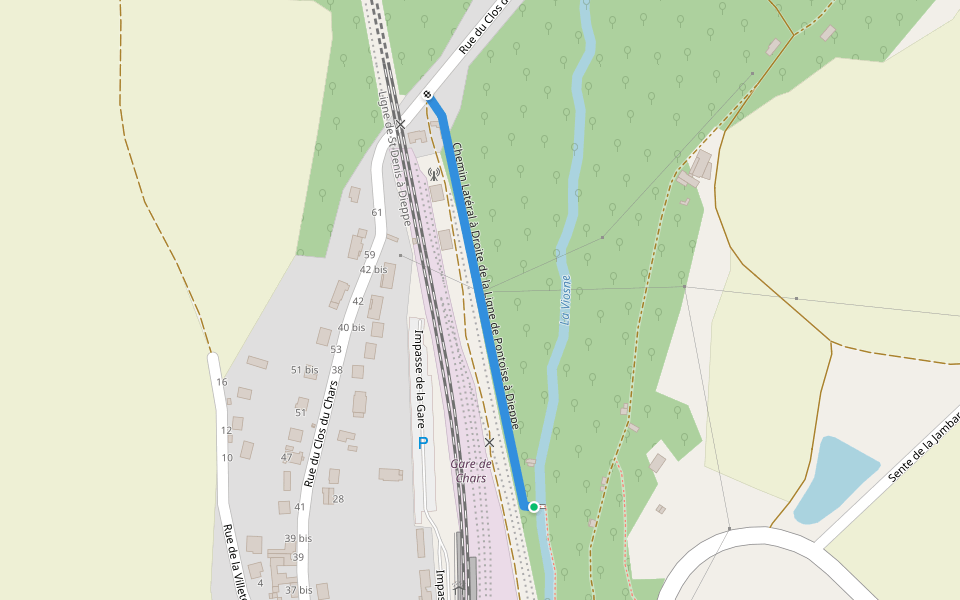Chemin Rural dit latéral à droite de la ligne de Pontoise à Dieppe walking route map in Chars