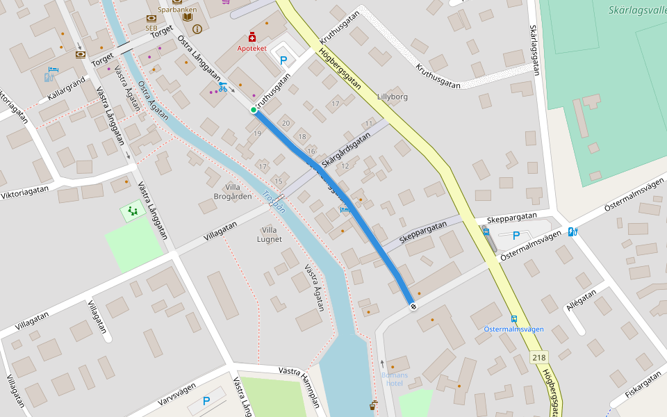 Östra Långgatan walking route map in Eskilstuna