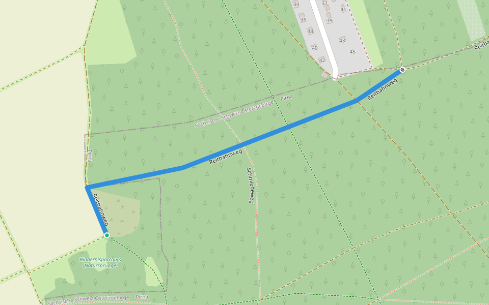 Reitbahnweg walking route map in Pirna