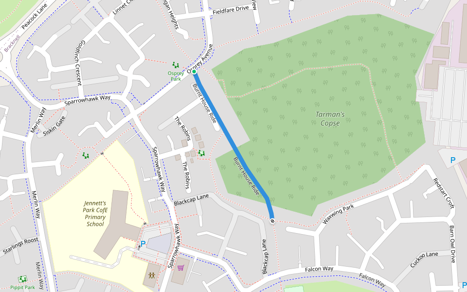 Burnt House Ride walking route map in Bracknell