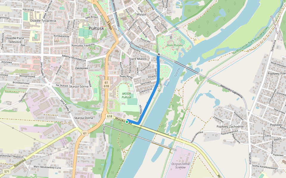 Bulwar V Brygady Saperów walking route map in Pułtusk